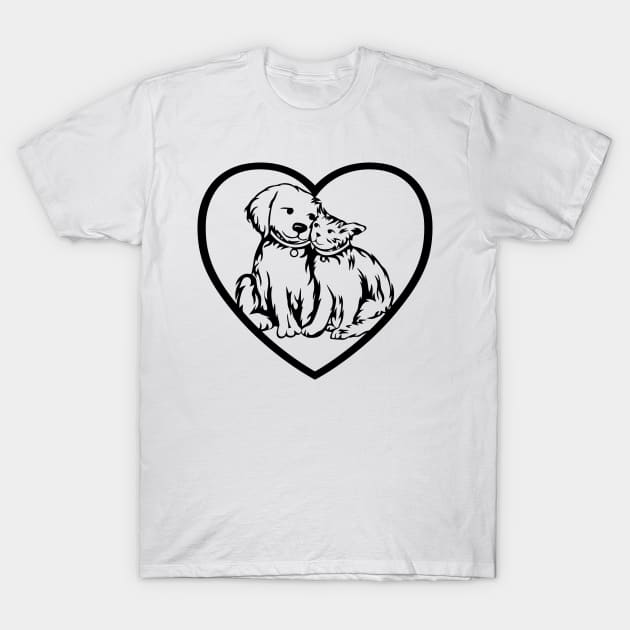 Dog Cat Heart T-Shirt by Mariteas